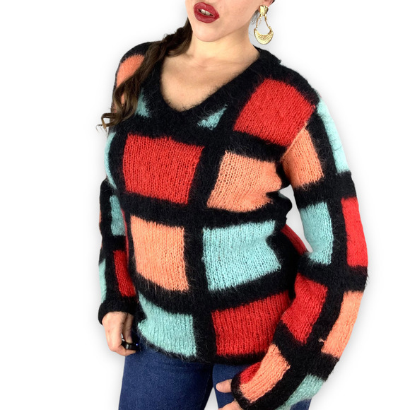 70's hand knitted mohair color block sweater - Picture 14 of 14